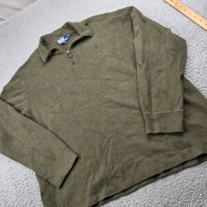 Polo Ralph Lauren Mens XL Olive Green 1/4 Zip Cotton Knit Pullover Sweater